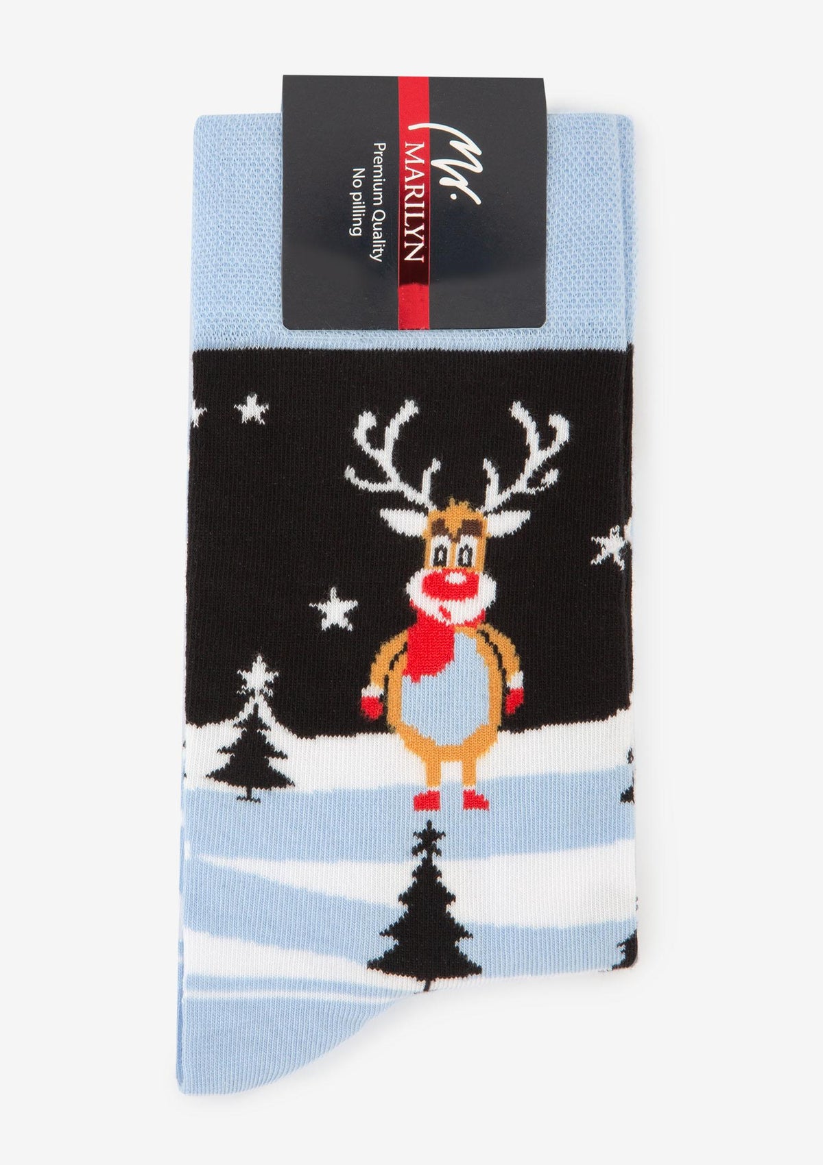 Skarpetki męskie Marilyn Santa Rudolph z reniferem Rudolfem, niebieskie