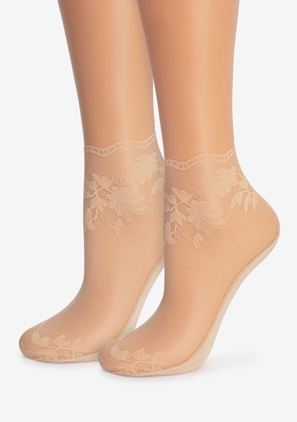 Skarpetki damskie Marilyn E21 z eleganckiej transparentnej siateczki, beżowe