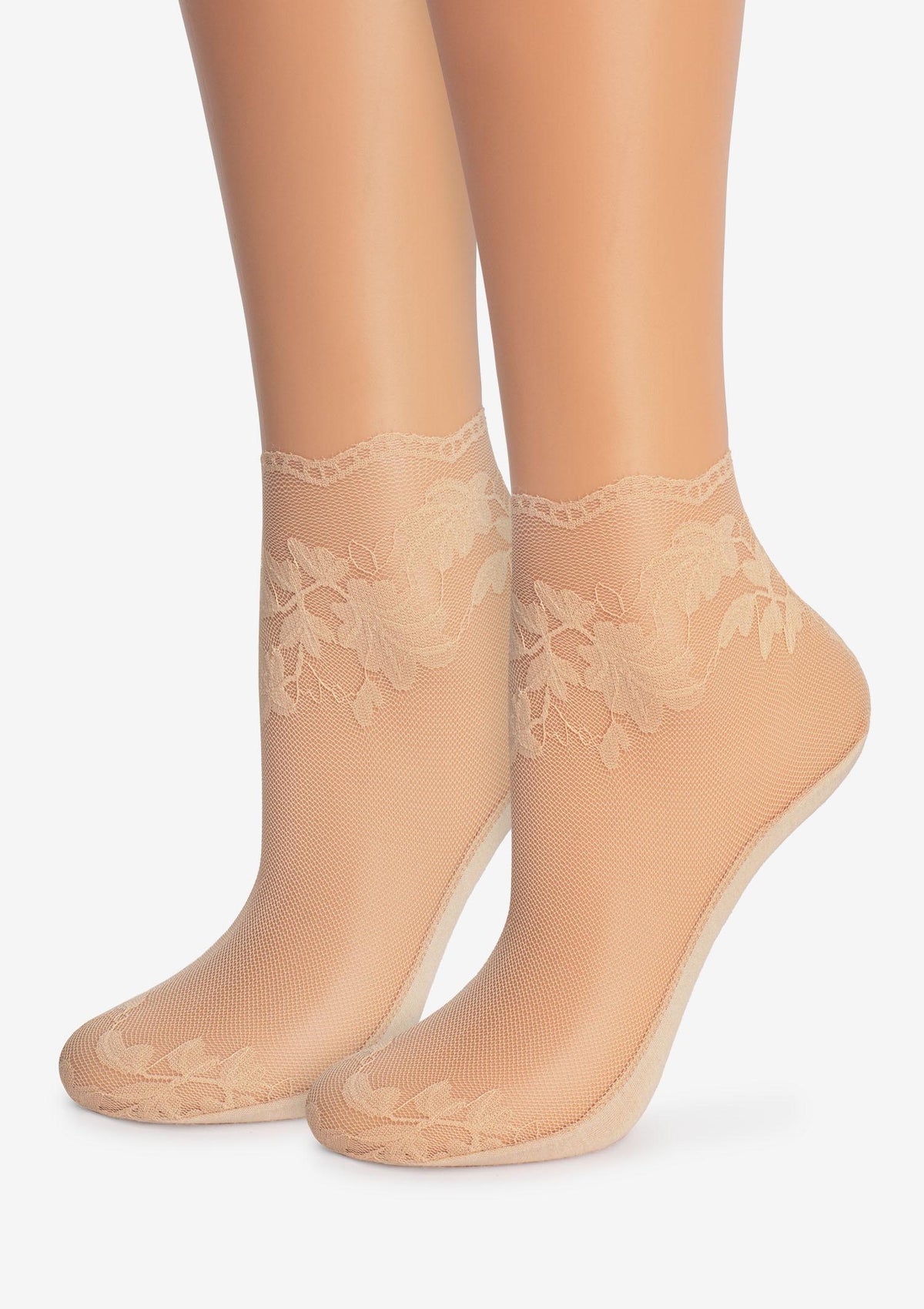 Skarpetki damskie Marilyn E21 z eleganckiej transparentnej siateczki, beżowe