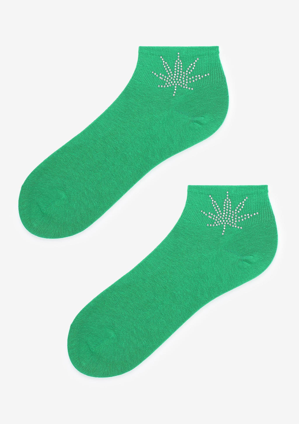 Niskie skarpetki damskie Marilyn Cotton Silver Weed z błyszczącym liściem