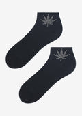 Niskie skarpetki damskie Marilyn Cotton Silver Weed z błyszczącym liściem