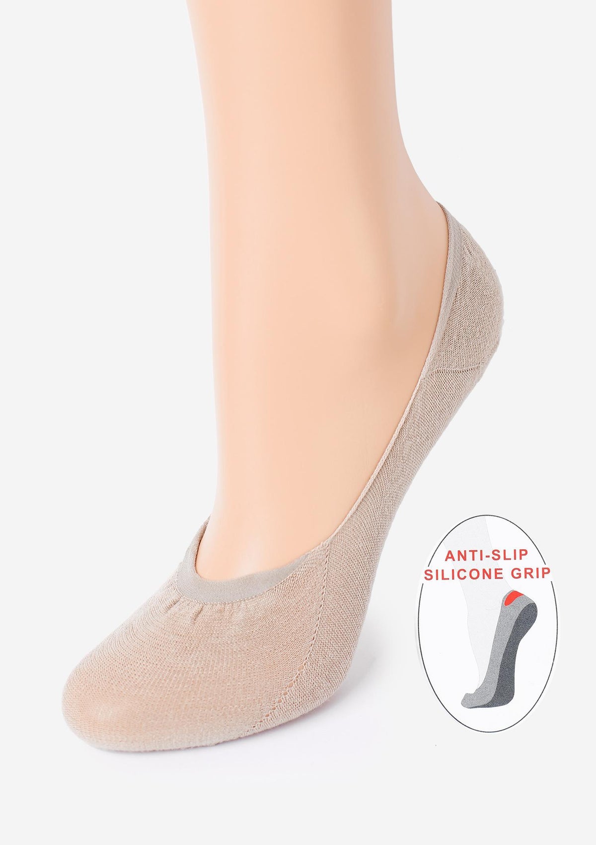 Bawełniane stopki damskie z silikonem Cotton Anti-Slip Visone Marilyn, beżowe