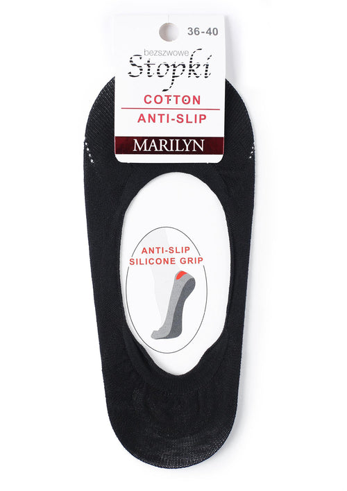 Bawełniane stopki damskie z silikonem Cotton Anti-Slip Black Marilyn, czarne