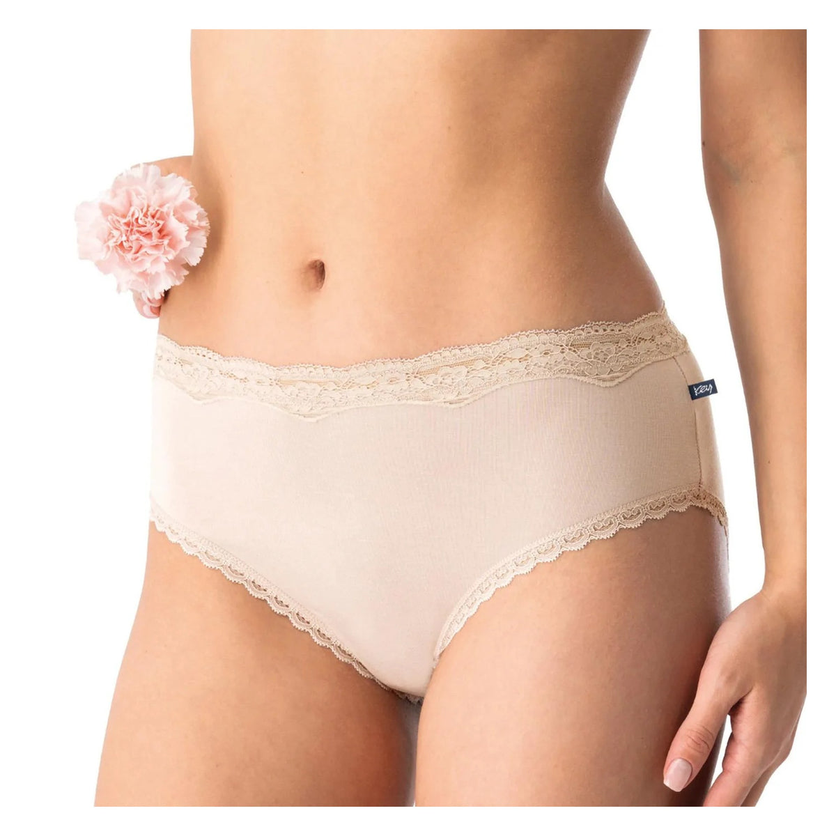 Figi damskie LPK 002 Key beż – bambusowe z koronką semi maxi bikini