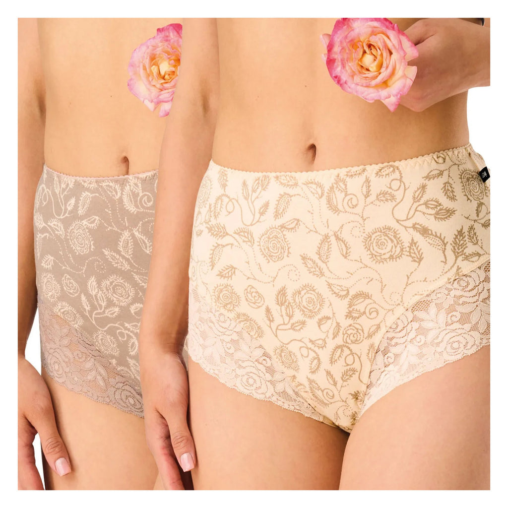 Wysokie figi Key LPF 599 w ogrodowe róże, maxi bikini 2 szt.