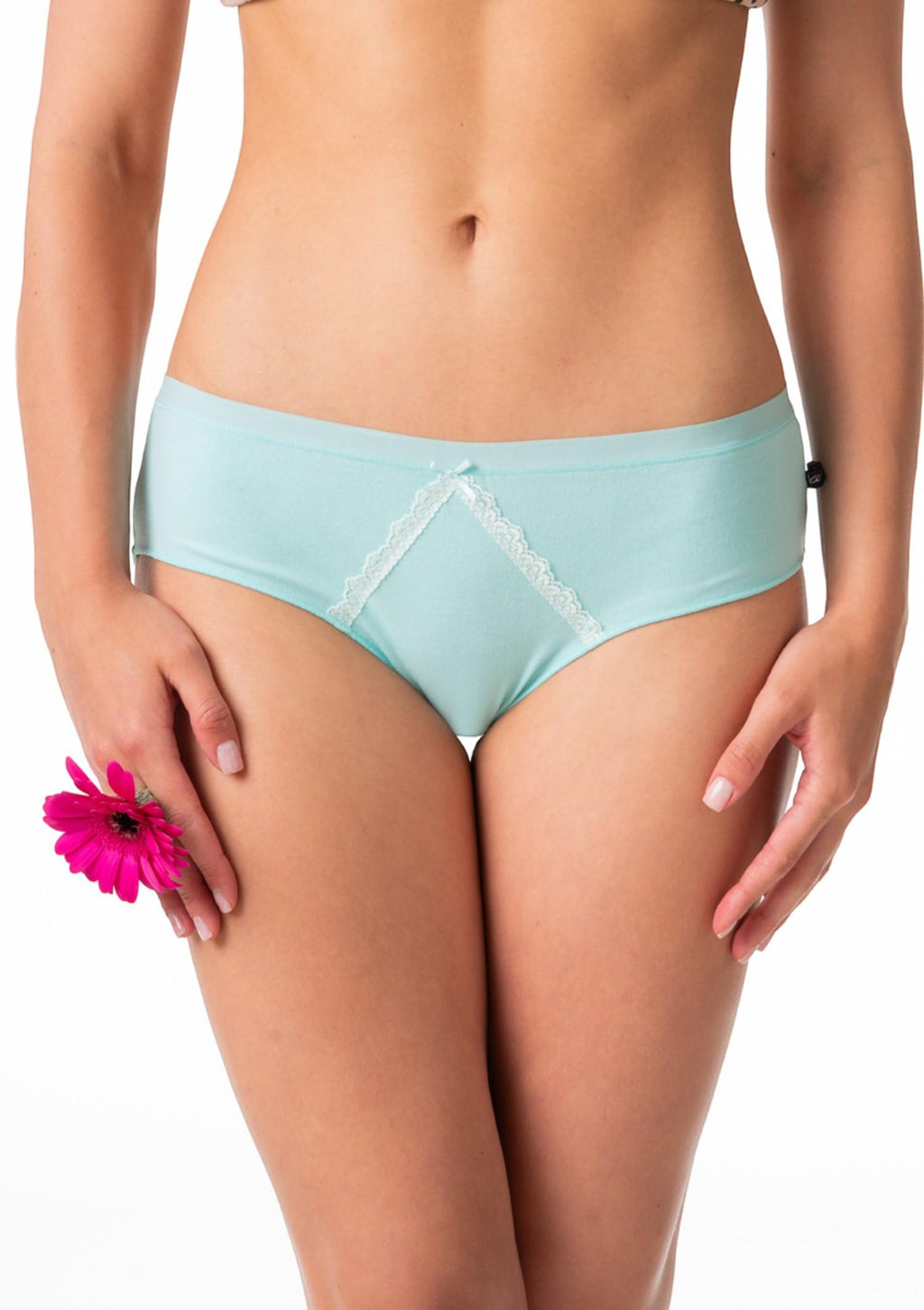 Figi damskie bawełniane Key LPN 506 (2 pack), mini bikini: miętowe w kwiaty i turkusowe z koronką
