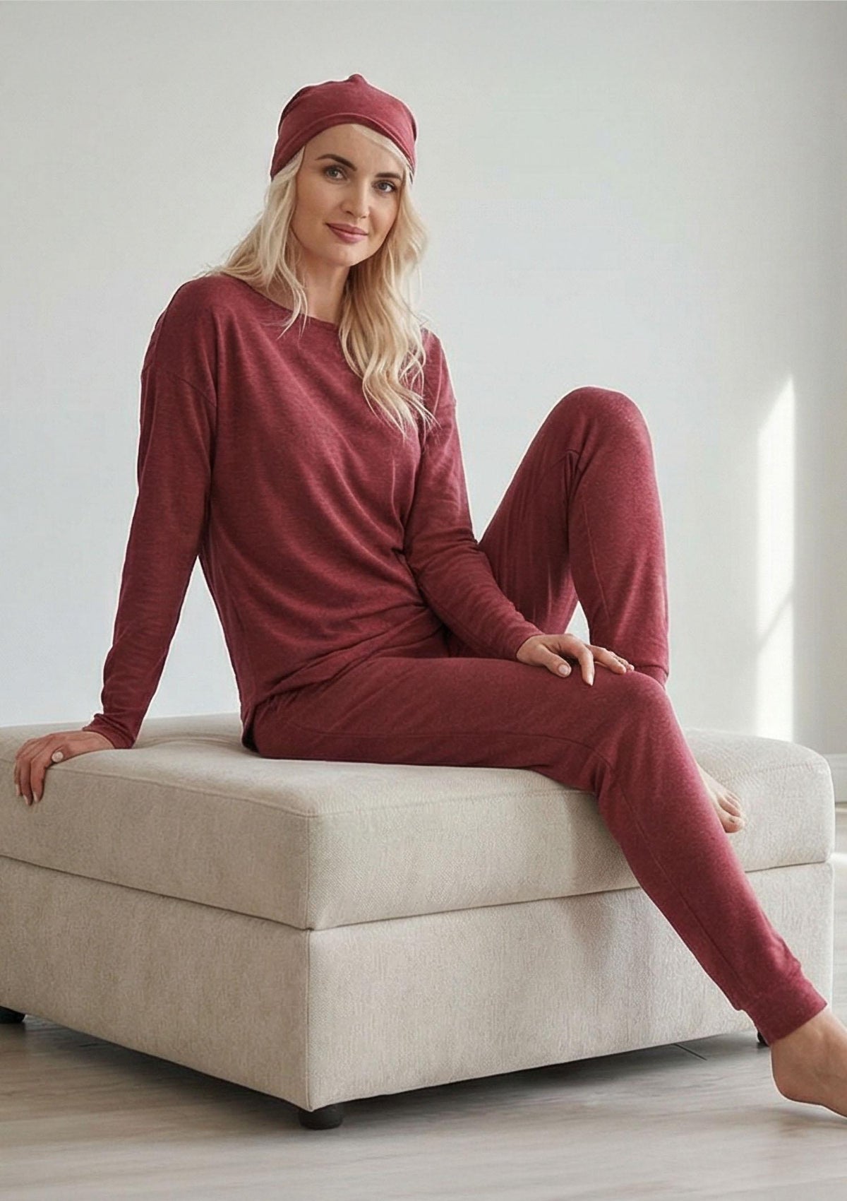 Bluza damska bawełniana ciepła Hot Touch LHB 729 Key, bordo