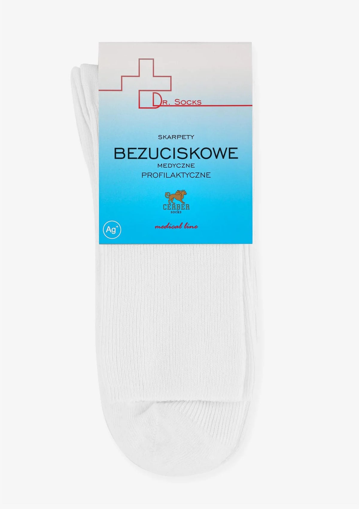 Skarpety męskie białe Cerber Ag+ bezuciskowe z jonami srebra