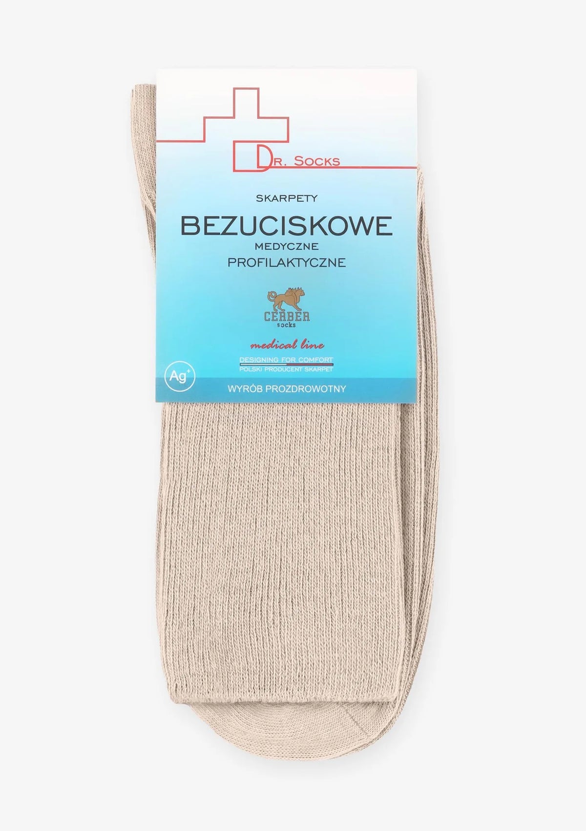 Skarpety męskie beżowe Cerber Ag+ bezuciskowe z jonami srebra