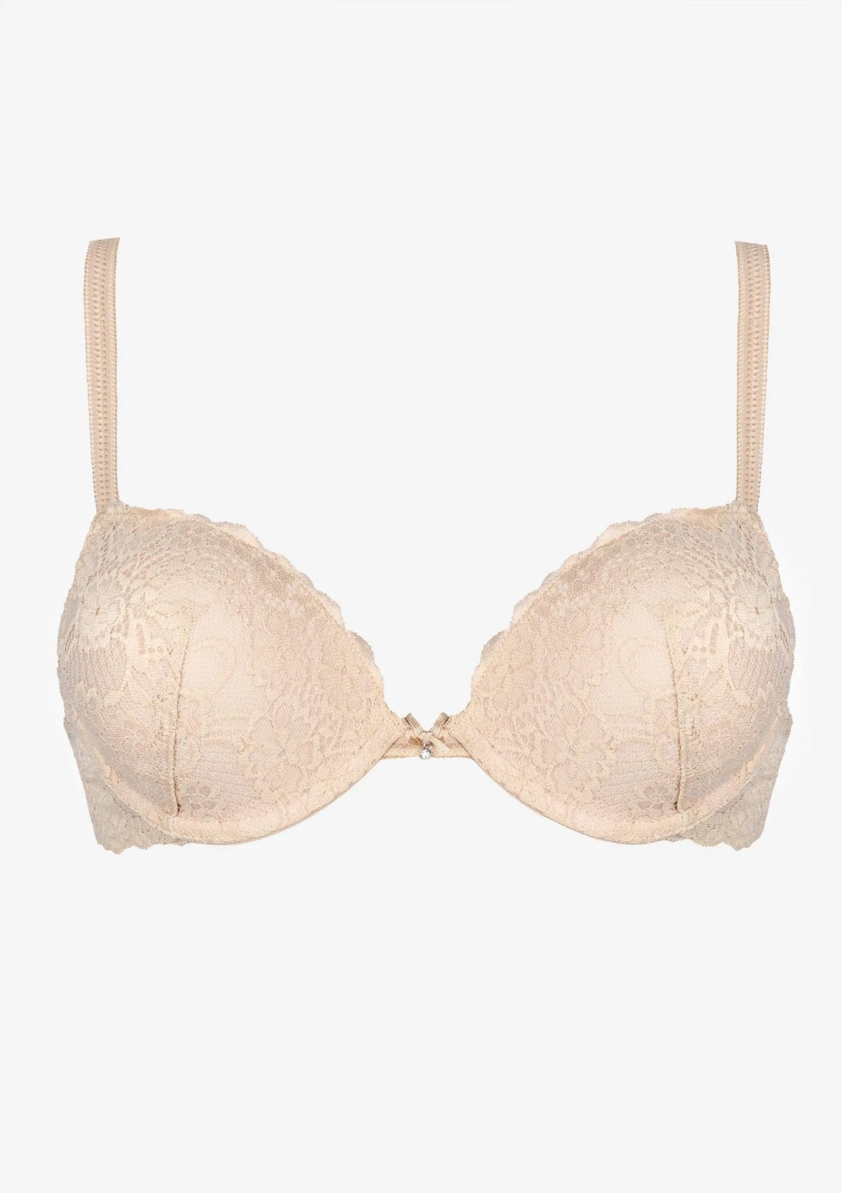Biustonosz beżowej Sielei Allure 2674 push-up z białej koronki
