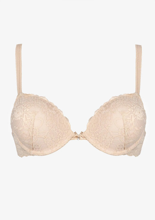 Biustonosz beżowej Sielei Allure 2674 push-up z białej koronki