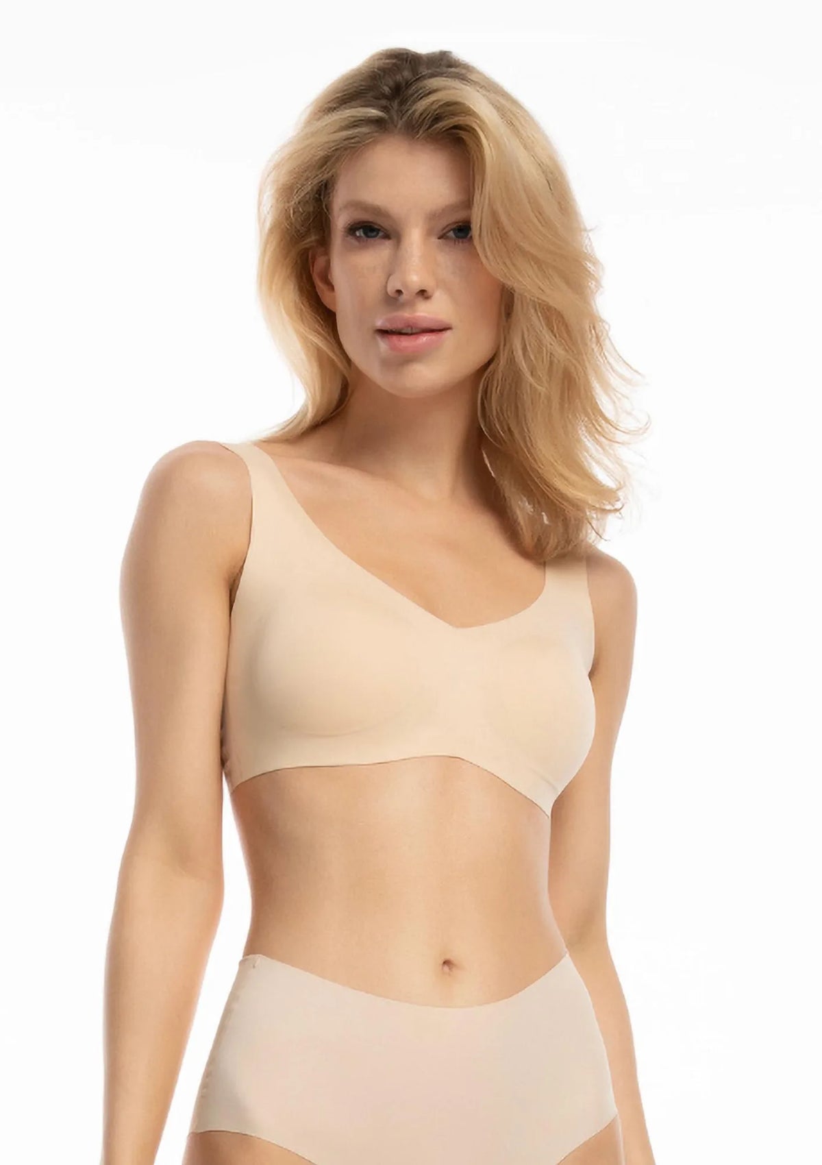 Julimex Infinity Top beżowy, top biustonoszowy bez fiszbin