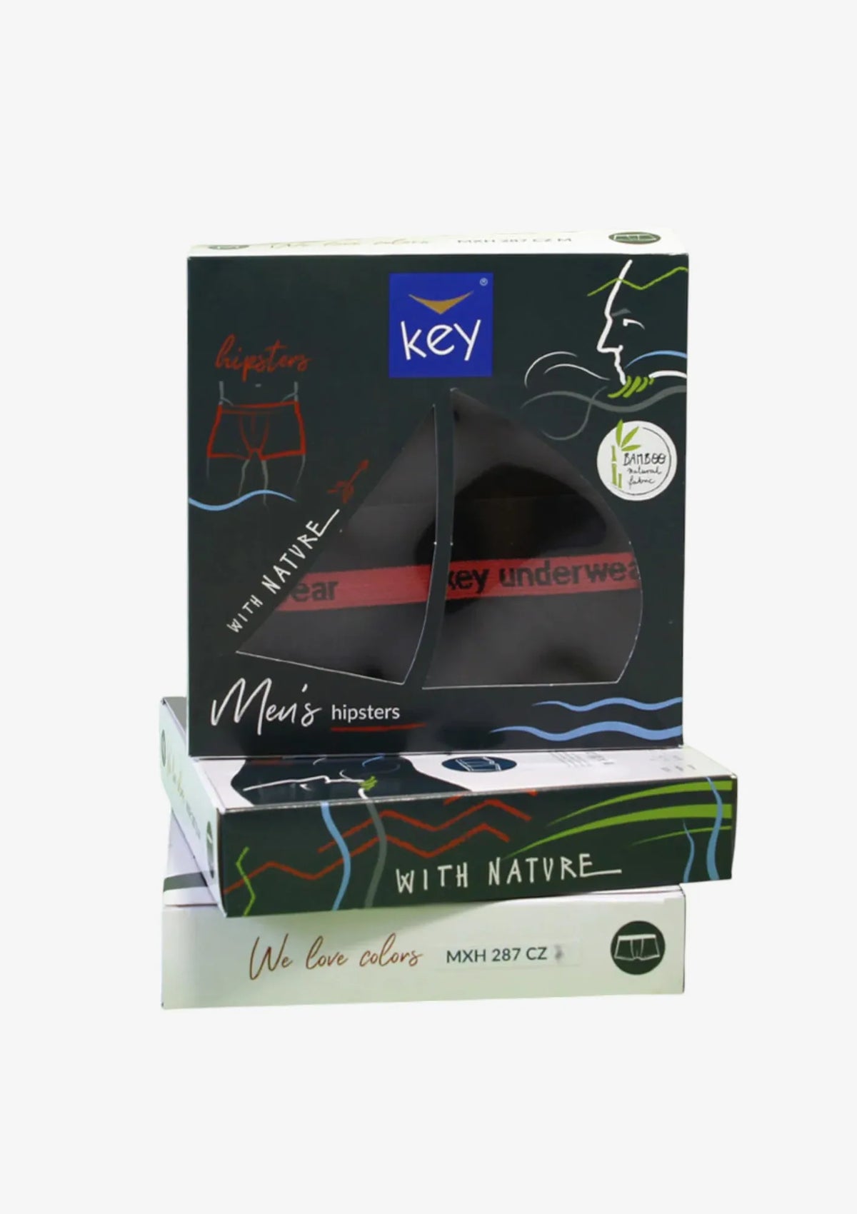 Key MXH 287 bambusowe bokserki męskie czarne gładkie, guma zewnętrzna
