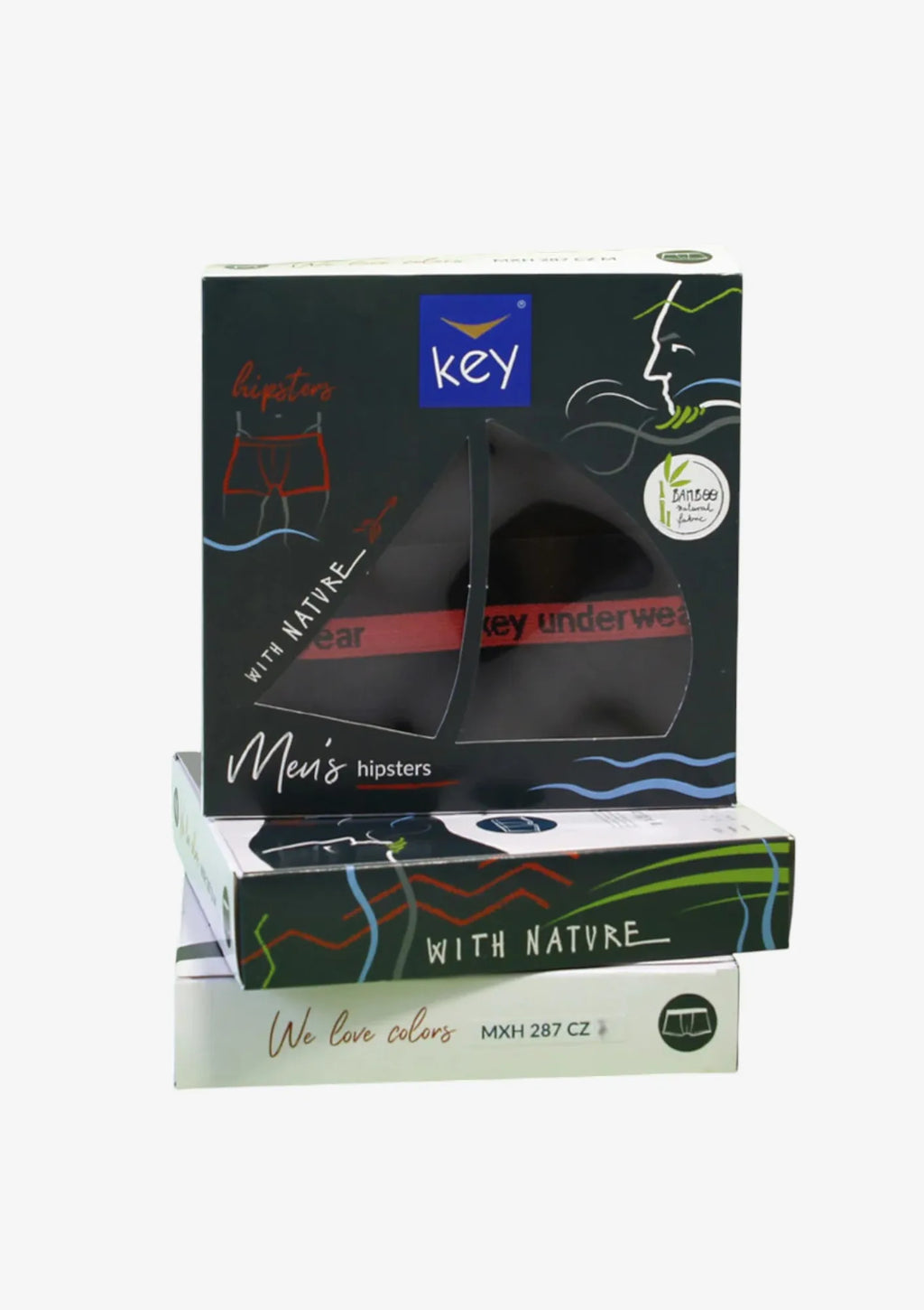 Key MXH 287 bambusowe bokserki męskie czarne gładkie, guma zewnętrzna