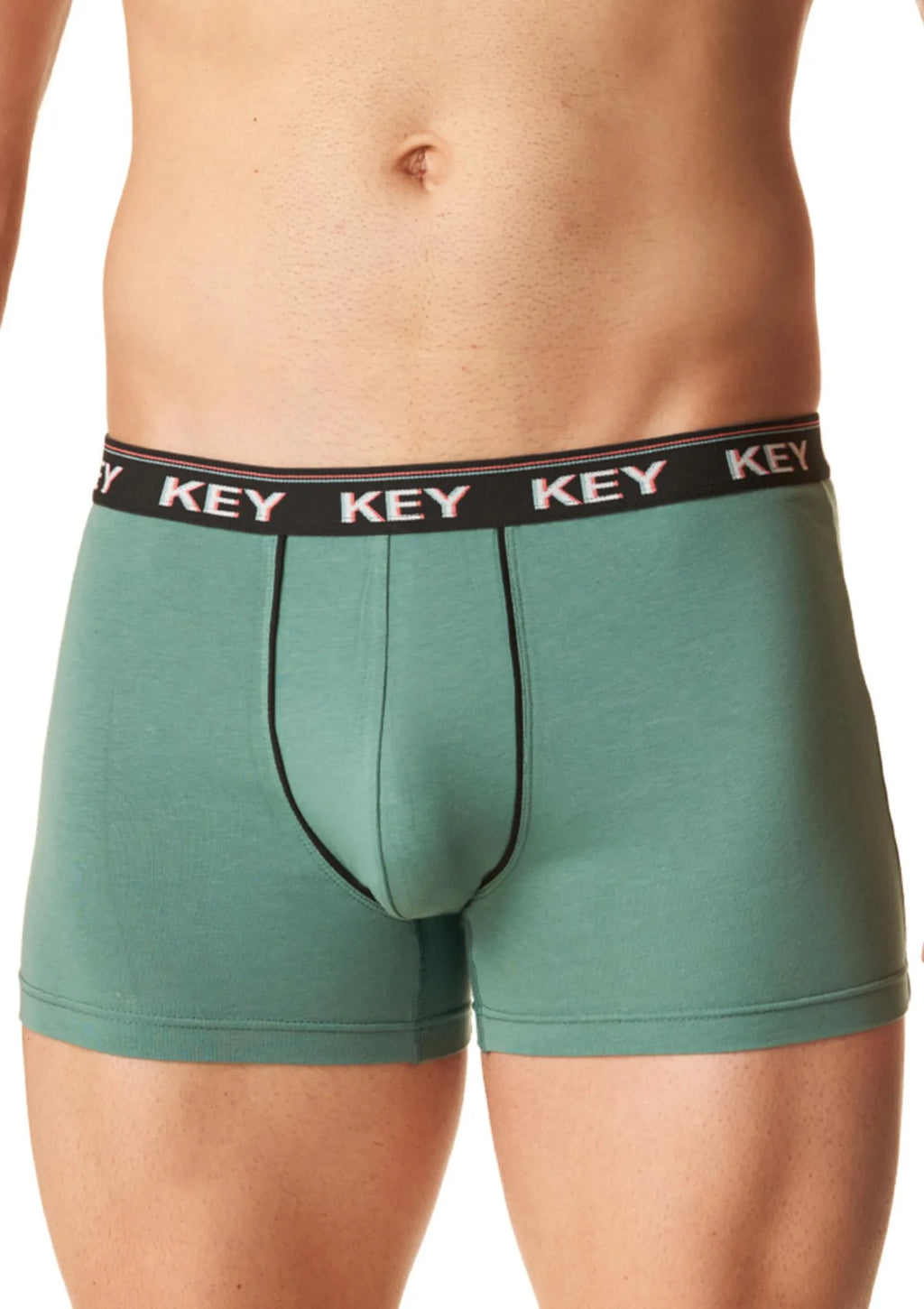 Bokserki męskie Key MXH 248 zielone gładkie, podwójny przód