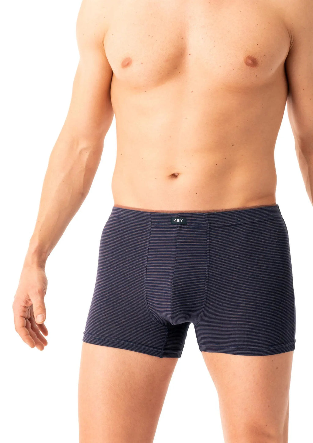 Key MXH 358 bokserki męskie granatowe w paski, klasyczny krój