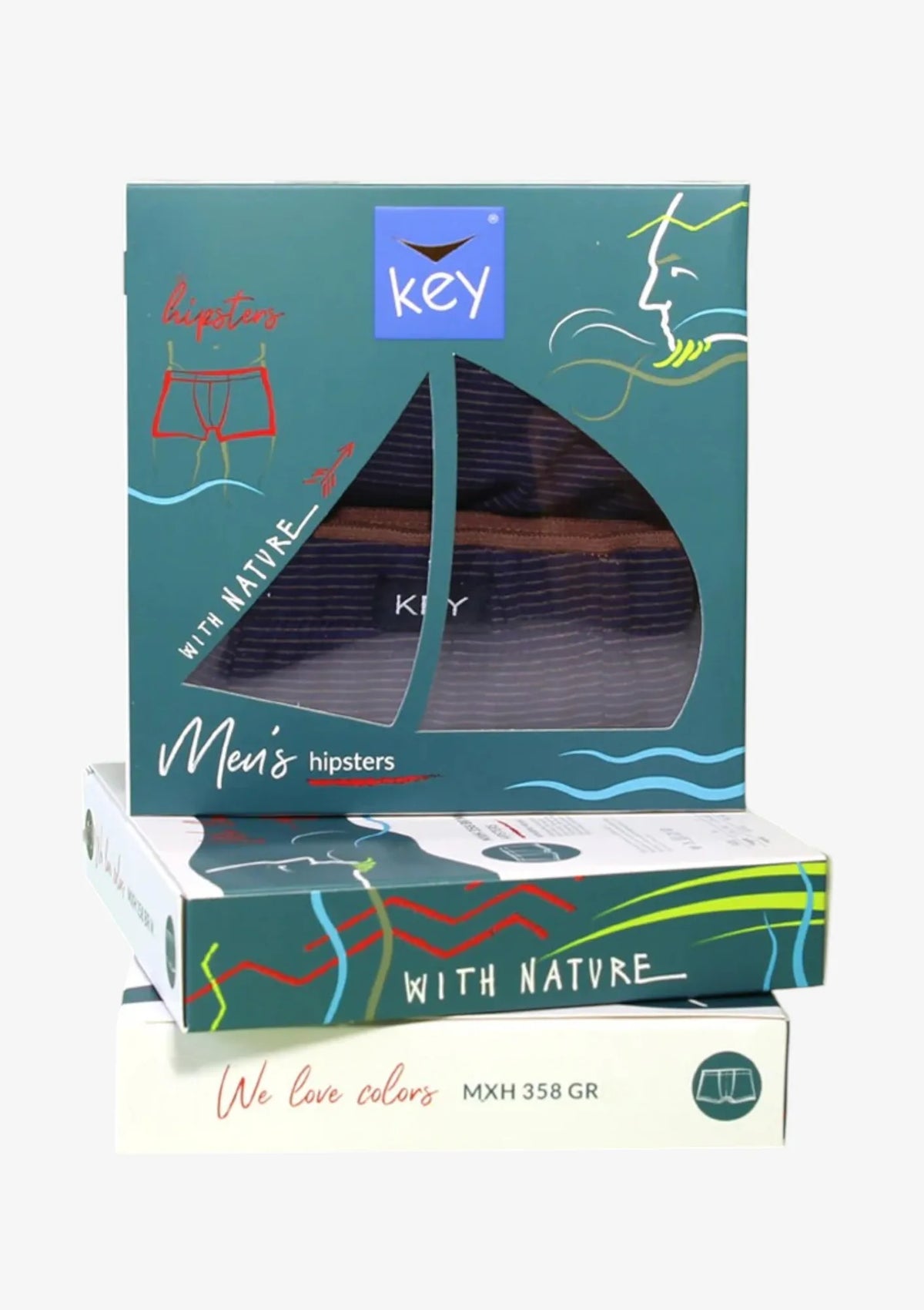 Key MXH 358 bokserki męskie granatowe w paski, klasyczny krój