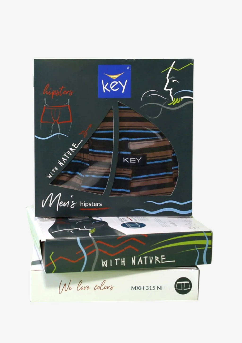 Key MXH 315 bokserki męskie brązowe w szerokie pasy, bawełna