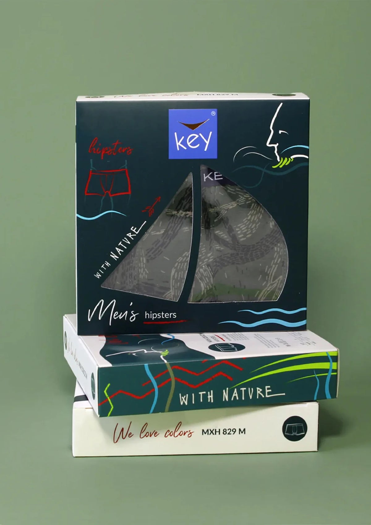 Bokserki Key MXH 829 w motyw korzeni, bawełna z elastanem