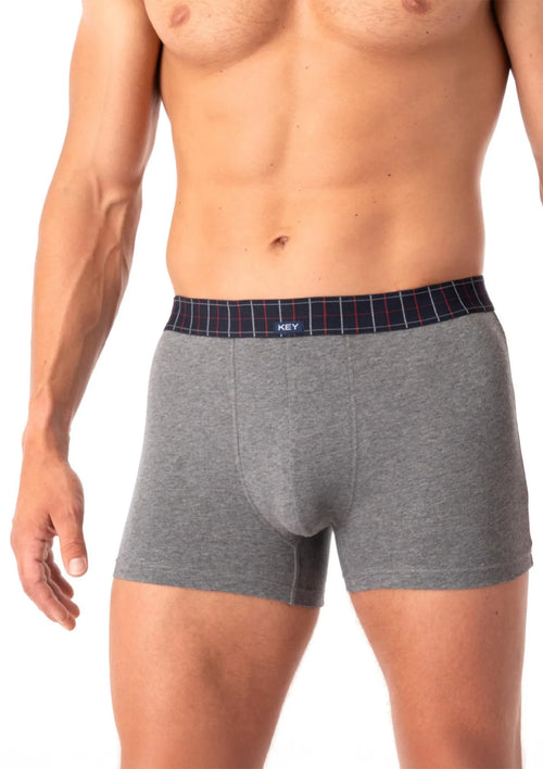 Bokserki męskie szare Key MXH 407 z kolorową gumą w kratę