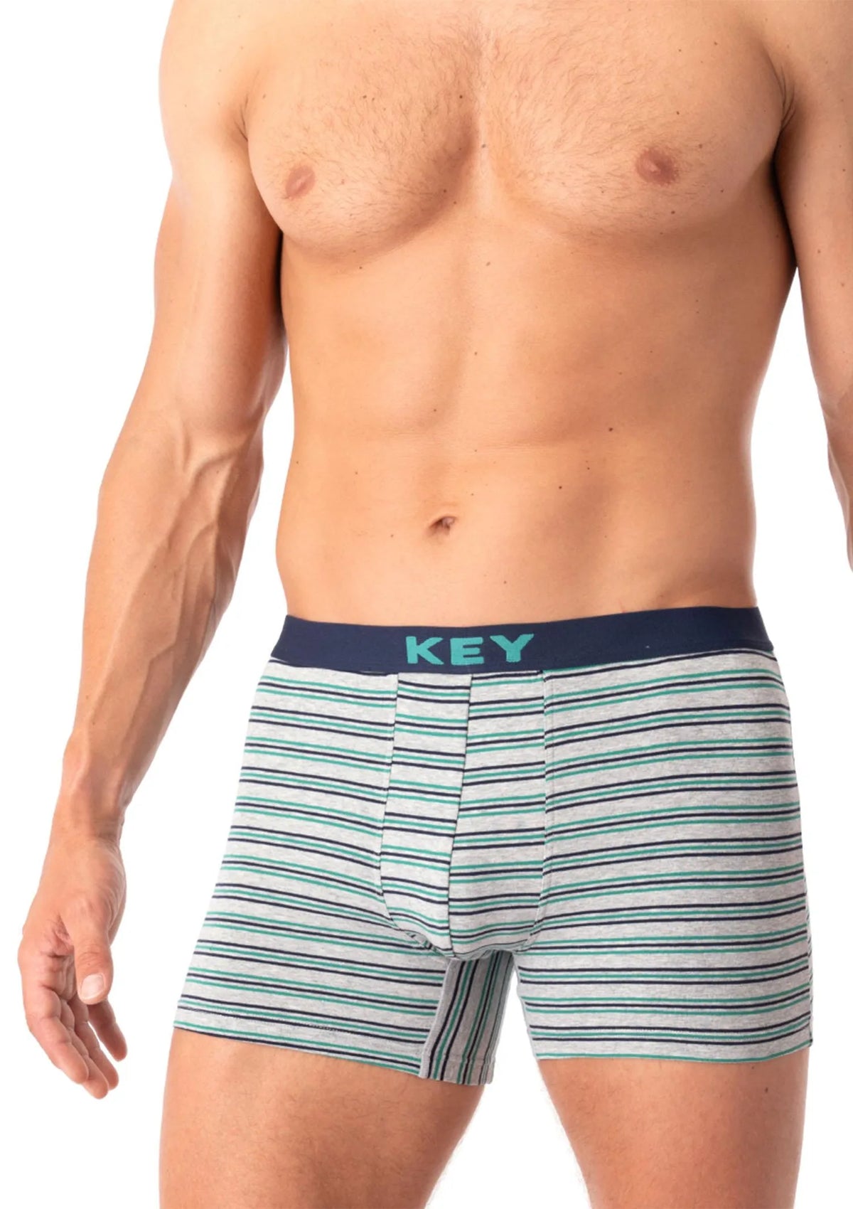 Key MXH 322 bokserki szare w paski z logowaną gumą zewnętrzną