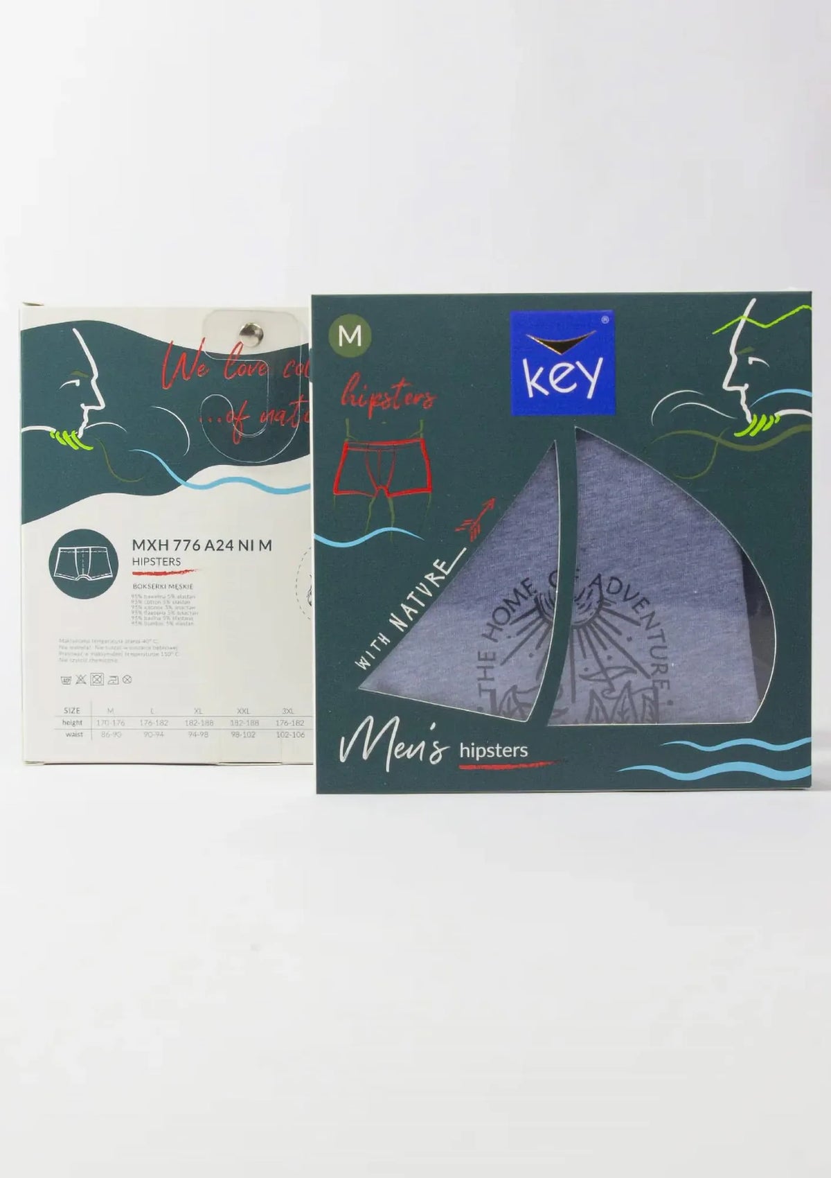 Bokserki męskie melanżowej Key MXH 776 z melanżowej bawełny z przyrodą