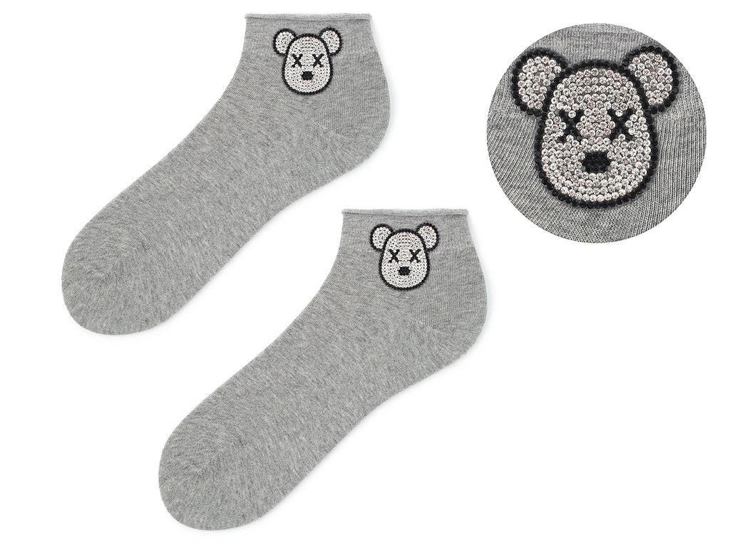 Bawełniane skarpetki damskie Marilyn Cotton Crazy Bear ze srebrną głową misia