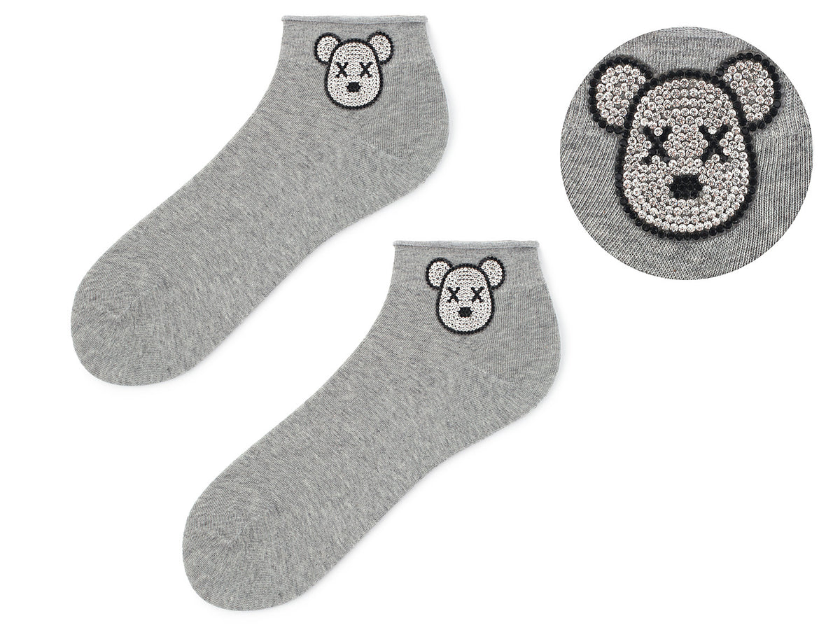 Bawełniane skarpetki damskie Marilyn Cotton Crazy Bear ze srebrną głową misia