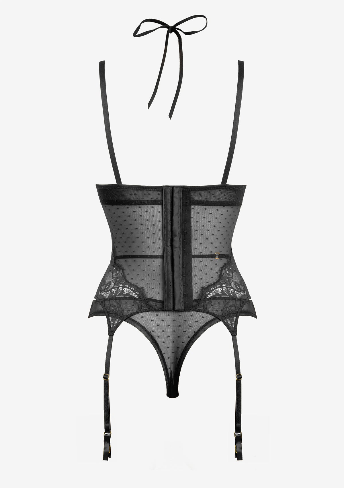 Zestaw koronkowej bielizny Lormar Bondage 2628, czarny gorset push-up ze stringami