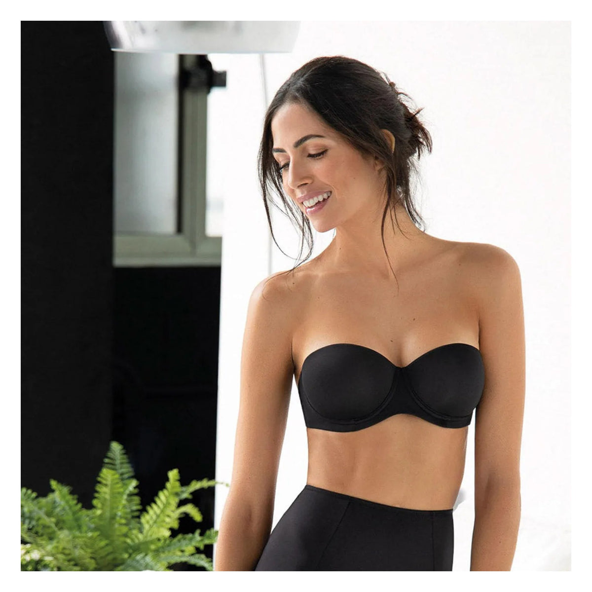 Sielei Plus 2550 bardotka czarnymi bandeau z gładkimi miseczkami