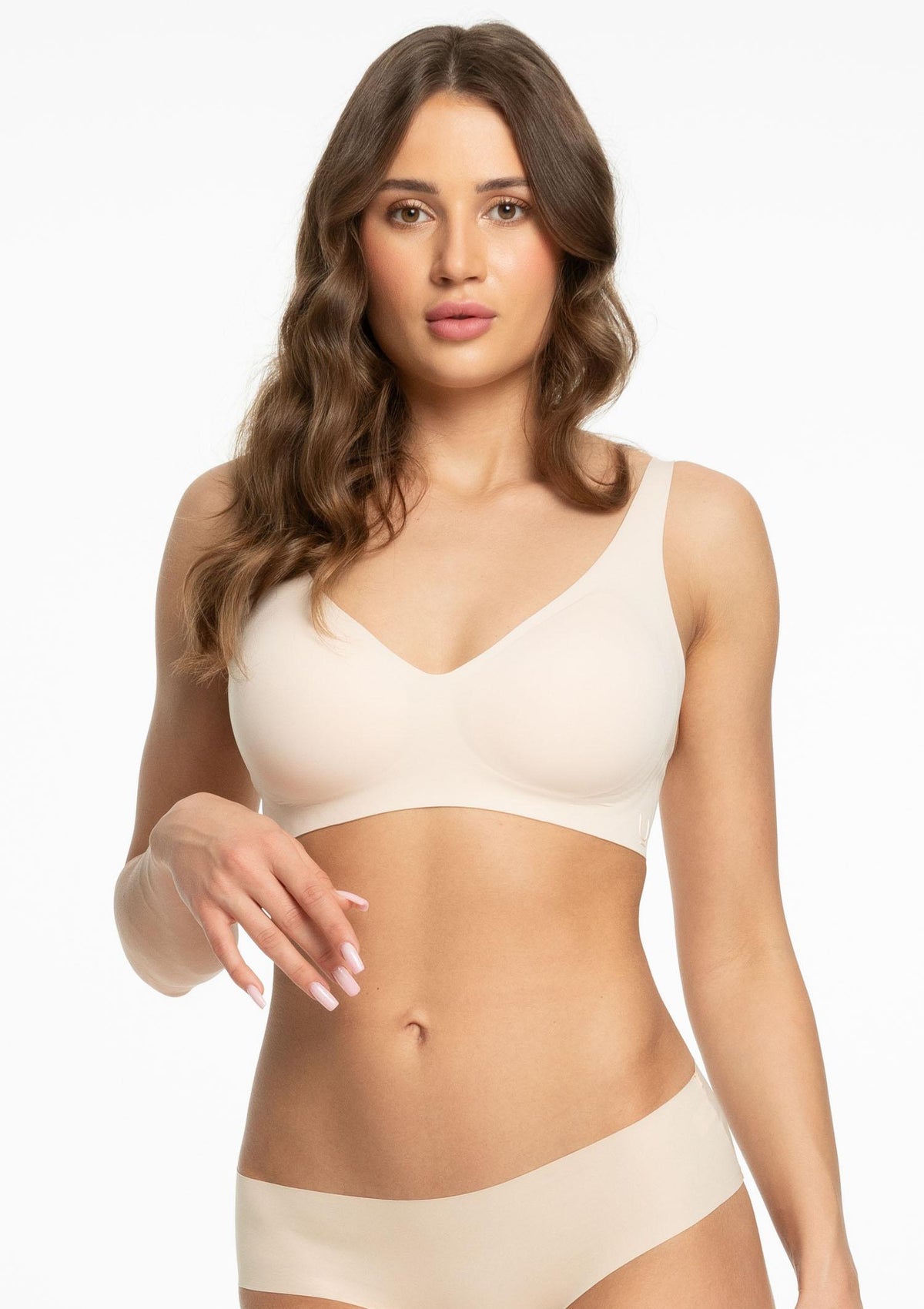 Biustonosz bezszwowy Julimex Jelly Bra Basic, bez fiszbin, strefy żelowe 3D, beżowy