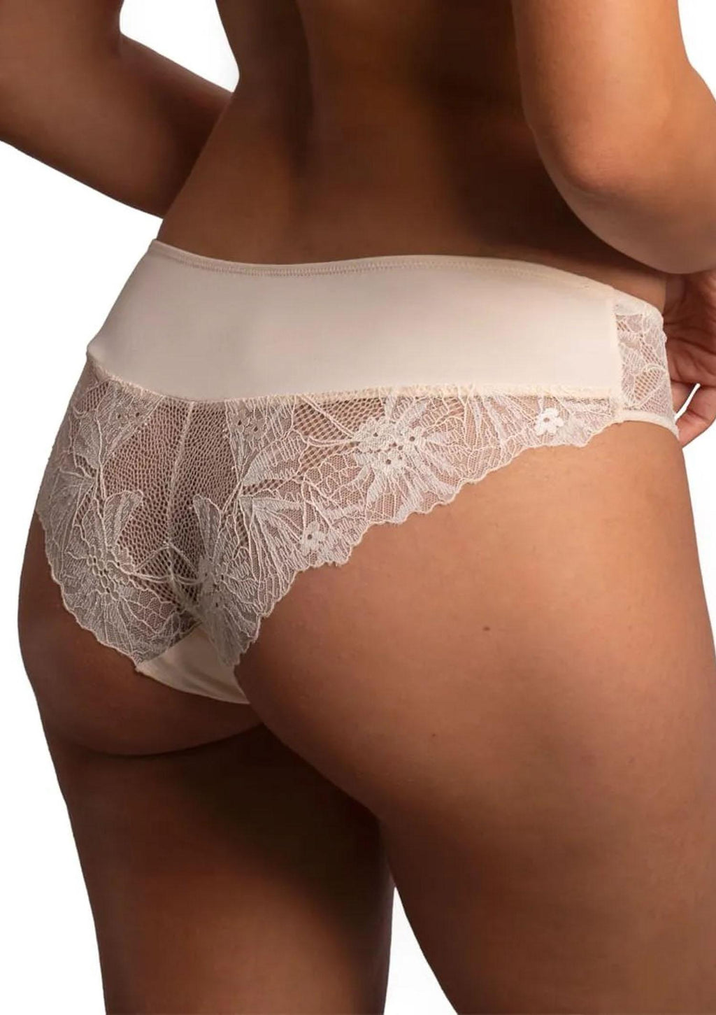 Figi damskie bikini z elastycznej mikrofibry i koronki DM-6338 Agio, beżowe