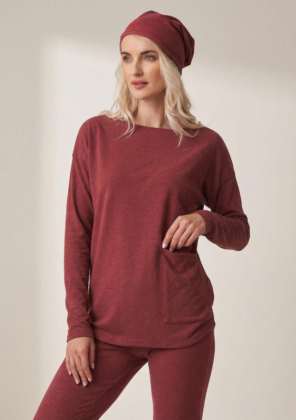 Bluza damska bawełniana ciepła Hot Touch LHB 729 Key, bordo