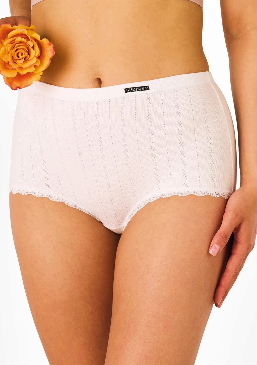 Wysokie figi damskie maxi bikini Key LXC 190 z żakardowej bawełny, białe