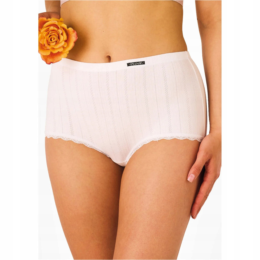 Wysokie figi damskie maxi bikini Key LXC 190 z żakardowej bawełny, białe