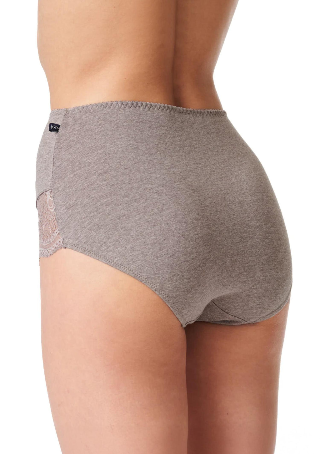 Majtki damskie Key LPF 111 (2 pack) maxi bikini z wysokim stanem i koronką, cappuccino