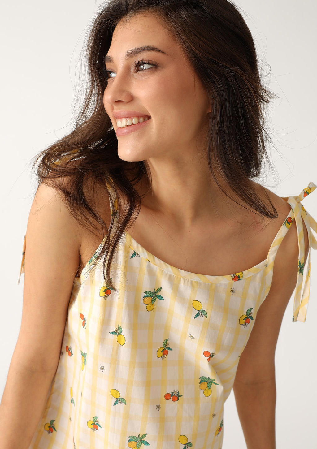 Sukienka damska letnia z popeliny bawełnianej LH540-03 Naviale, w cytryny