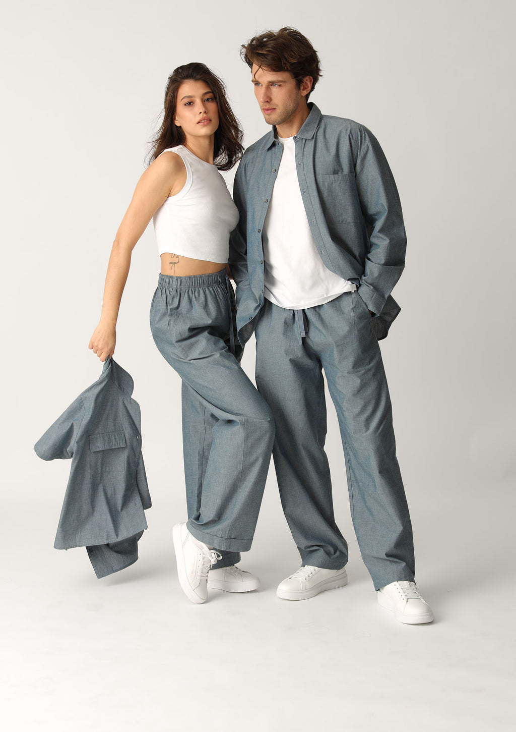Spodnie męskie długie bawełniane w stylu denim MH420-03 Naviale, chambray