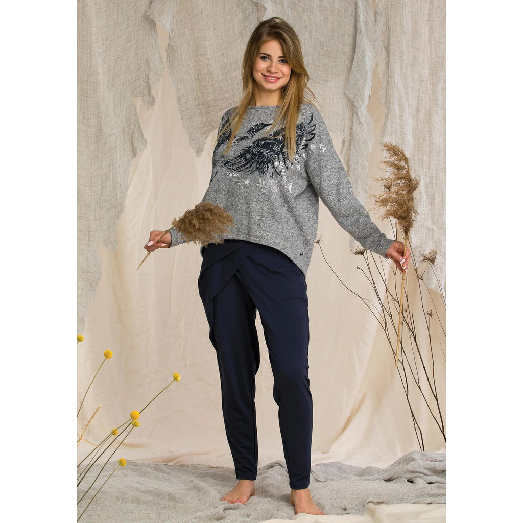 Komplet Homewear LHS 211 z ptakiem i spodniami alladynkami