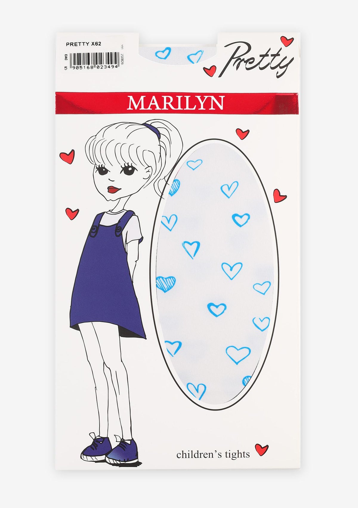 Dziecięce rajstopy w rysunkowe serduszka Pretty X62 Marilyn, 40 den, białe