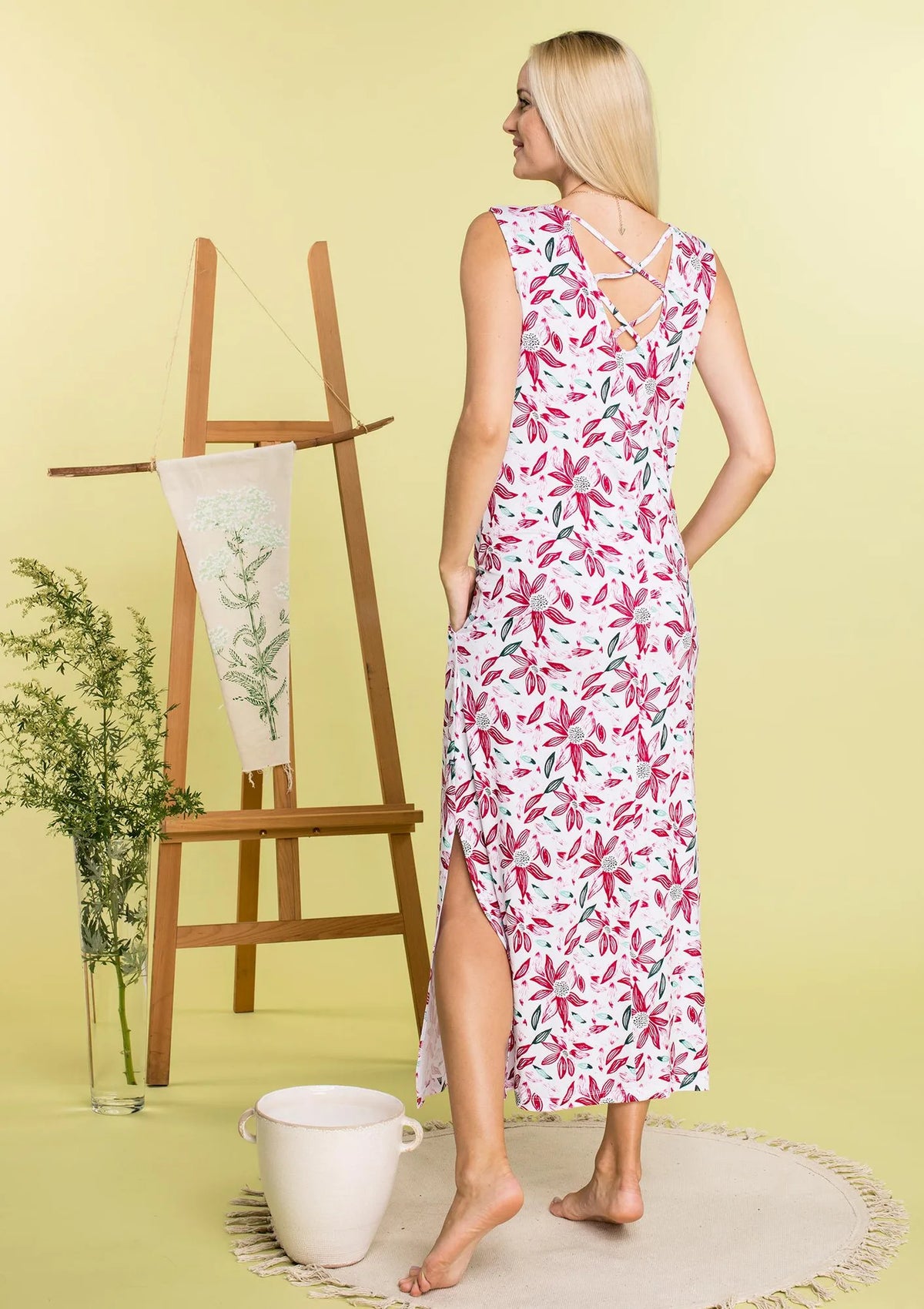 Homewear LHD 505 długa sukienka bambusowa w kwiaty