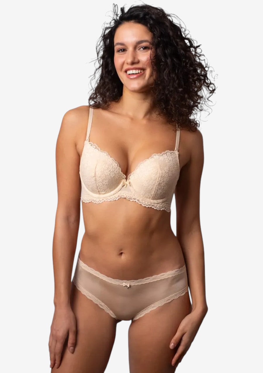 Biustonosz push-up z koronkowymi miskami DB-9222 Agio beżowy