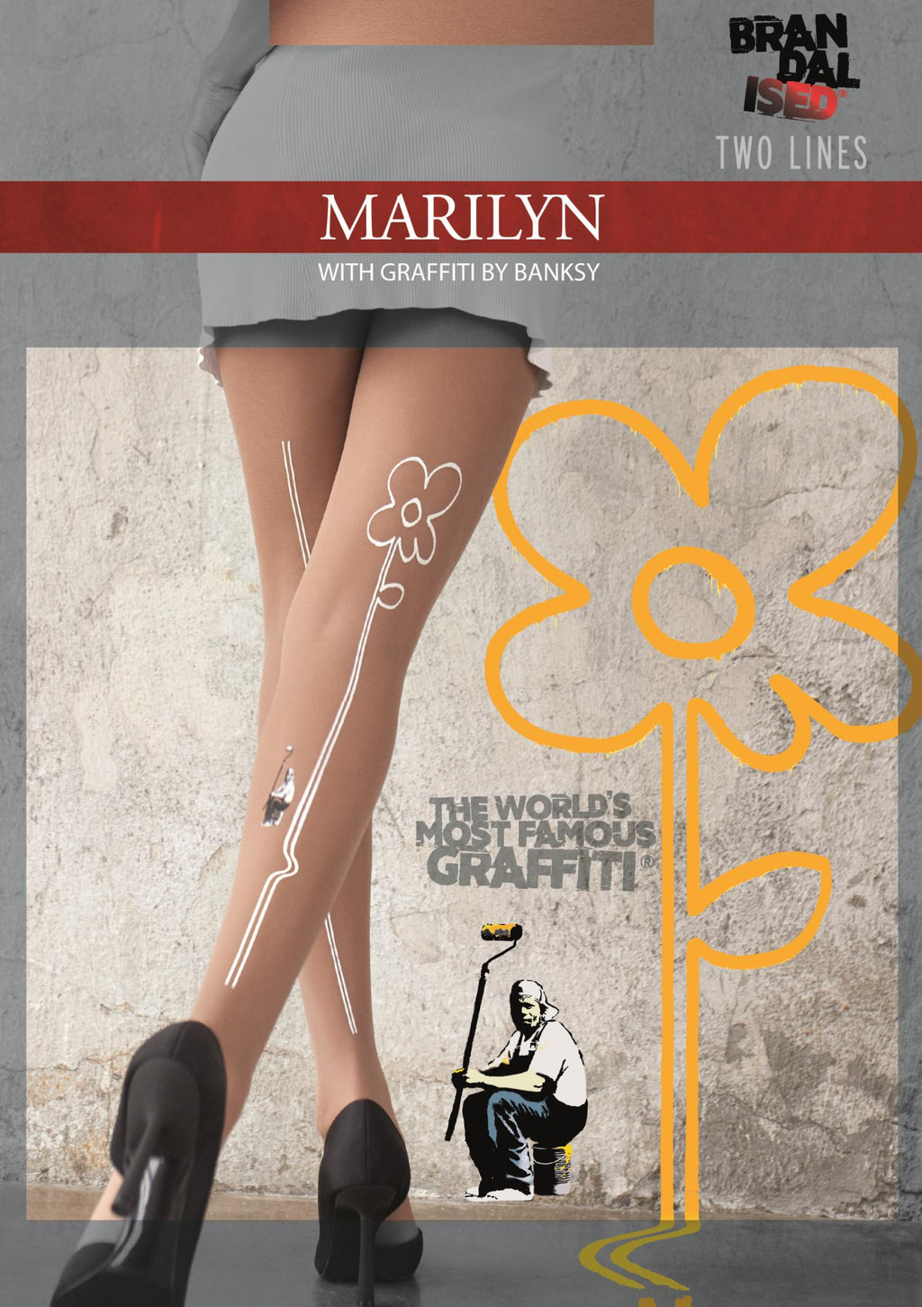 Rajstopy damskie Marilyn Banksy Two Lines z podwójnym paskiem i kwiatem, 20 den