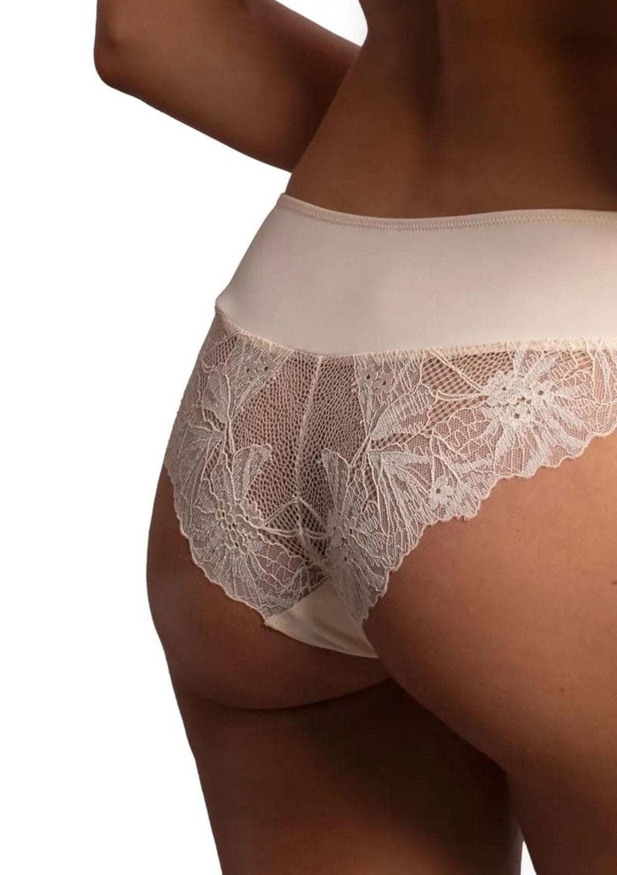Figi damskie bikini z elastycznej mikrofibry i koronki DM-6338 Agio, beżowe