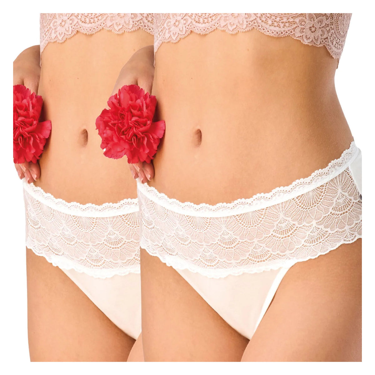Key LPC 156 figi midi bikini z wiskozy z koronką w pasie, 2 szt.