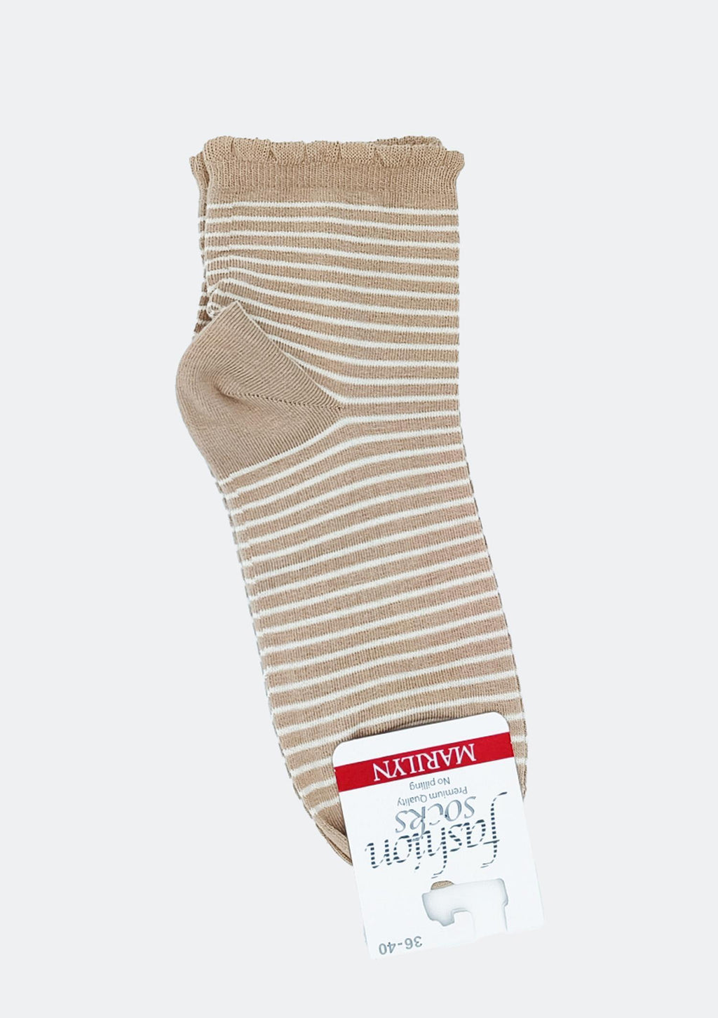Skarpetki damskie w paseczki z falbanką Scp Stripes Marilyn beżowe