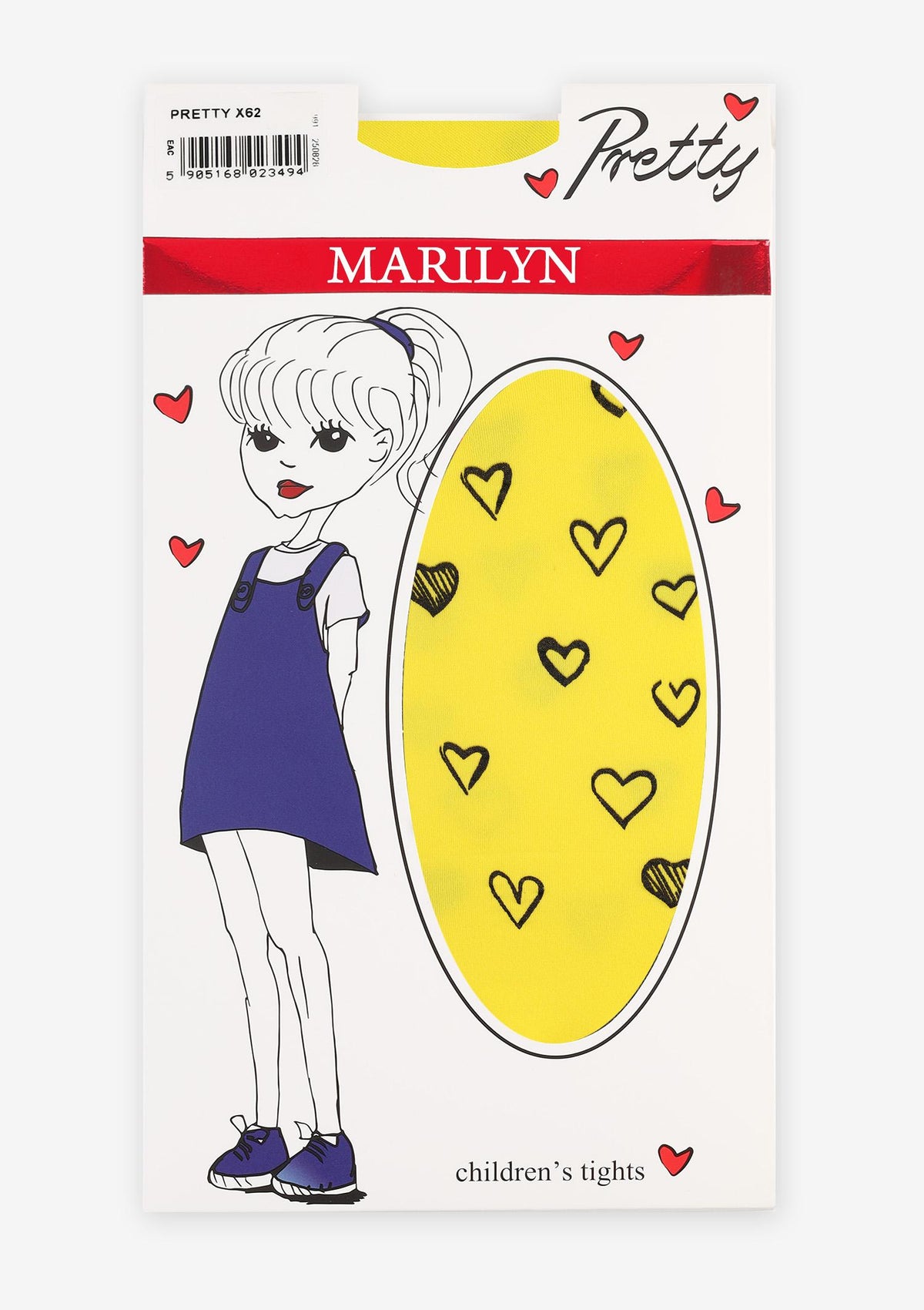 Kolorowe rajstopy dziecięce w serduszka Pretty X62 Marilyn, 40 den, kryjące