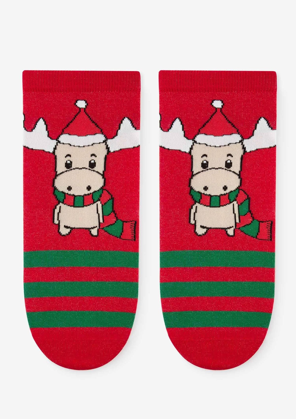 Skarpetki damskie świąteczne Marilyn Christmas Moos z łosiem w czapce Mikołaja, czerwone