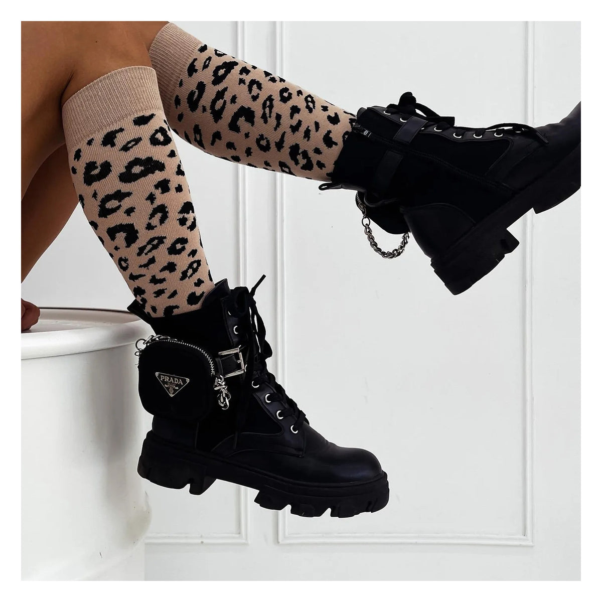 Milena: podkolanówki damskie bawełniane w panterkę