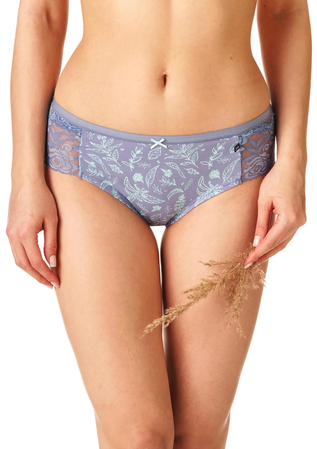 LPN 754 dwupak fig damskich w roślinny wzór, koronkowe boki